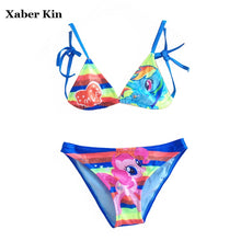 Load image into Gallery viewer, Little Horse Girls Swimsuit Blue Striped Swimwear For Children Infantil Girls Bikini Suit Bathing Beach Swimsuit Girls G3-SW601