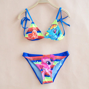 Little Horse Girls Swimsuit Blue Striped Swimwear For Children Infantil Girls Bikini Suit Bathing Beach Swimsuit Girls G3-SW601