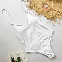 Load image into Gallery viewer, Summer Swimwear Women Sling Backless One Piece Slim Swimsuit Multi-choice Solid Bathing Suits Bikini Padded Beachwear 7 colors