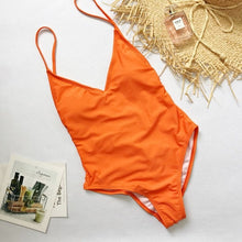 Load image into Gallery viewer, Summer Swimwear Women Sling Backless One Piece Slim Swimsuit Multi-choice Solid Bathing Suits Bikini Padded Beachwear 7 colors