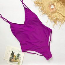 Load image into Gallery viewer, Summer Swimwear Women Sling Backless One Piece Slim Swimsuit Multi-choice Solid Bathing Suits Bikini Padded Beachwear 7 colors