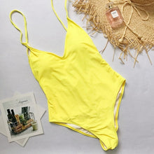 Load image into Gallery viewer, Summer Swimwear Women Sling Backless One Piece Slim Swimsuit Multi-choice Solid Bathing Suits Bikini Padded Beachwear 7 colors