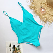 Load image into Gallery viewer, Summer Swimwear Women Sling Backless One Piece Slim Swimsuit Multi-choice Solid Bathing Suits Bikini Padded Beachwear 7 colors