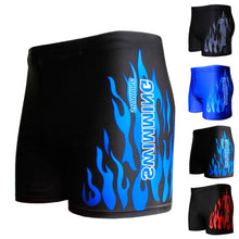 Load image into Gallery viewer, Flame Pattern Men Male Swimming Swimwear Boxer Shorts Bathing Suit Trunks Swim Black Blue Beach Wear Briefs Swimsuit Beachwear