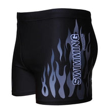 Load image into Gallery viewer, Flame Pattern Men Male Swimming Swimwear Boxer Shorts Bathing Suit Trunks Swim Black Blue Beach Wear Briefs Swimsuit Beachwear