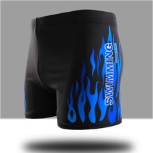 Load image into Gallery viewer, Flame Pattern Men Male Swimming Swimwear Boxer Shorts Bathing Suit Trunks Swim Black Blue Beach Wear Briefs Swimsuit Beachwear