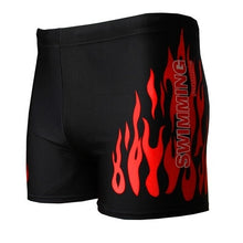 Load image into Gallery viewer, Flame Pattern Men Male Swimming Swimwear Boxer Shorts Bathing Suit Trunks Swim Black Blue Beach Wear Briefs Swimsuit Beachwear
