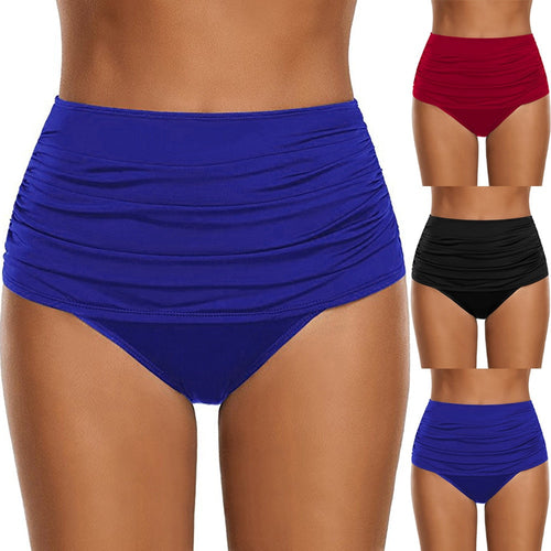 2018 Plus Size Women's High Waisted Swim Bottom Ruched Bikini Tankini Swimsuit Briefs Underwear Thong Bathing Suit monokini