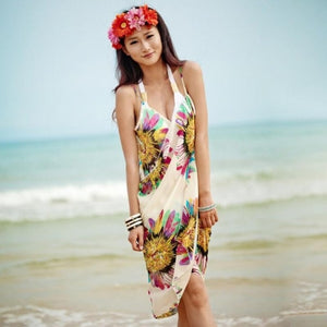 Women Beach Dress Sexy Sling Beach Wear Dress Sarong Bikini Cover-ups Wrap Pareo Skirts Towel Open-Back Swimwear #829