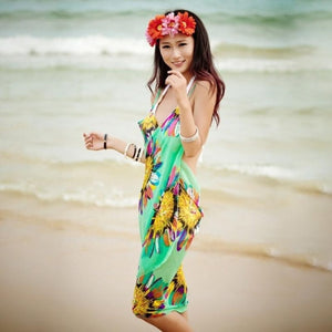 Women Beach Dress Sexy Sling Beach Wear Dress Sarong Bikini Cover-ups Wrap Pareo Skirts Towel Open-Back Swimwear #829