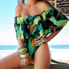 Load image into Gallery viewer, 2018 New Sexy Off The Shoulder Solid Swimwear Women One Piece Swimsuit Female Bathing Suit Ruffle Monokini Swim Wear XL