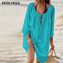Load image into Gallery viewer, 2019 Cotton Tunics for Beach Women Swimsuit Cover up Woman Swimwear Beach Cover up Beachwear Pareo Beach Dress Saida de Praia