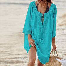 Load image into Gallery viewer, 2019 Cotton Tunics for Beach Women Swimsuit Cover up Woman Swimwear Beach Cover up Beachwear Pareo Beach Dress Saida de Praia