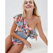 Load image into Gallery viewer, 2018 Print Floral One Piece Swimsuit Women Padded Swimwear Bandage Cut Out Mnokini Bathing Suit Plus Size Swimwear XXXL