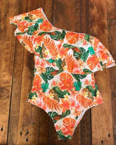 2018 Print Floral One Piece Swimsuit Women Padded Swimwear Bandage Cut Out Mnokini Bathing Suit Plus Size Swimwear XXXL
