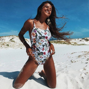 2019 Sexy One Piece Swimsuit Hollow Out Swimwear Women Monokini Print Bodysuit Bandage Brazilian Vintage Bathing Suit Beach Wear