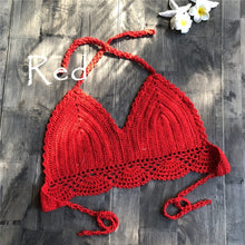 Load image into Gallery viewer, 2019 Handmade Crochet Women Bikini Top Boho Beach Bralette Solid Halter Knitted Swimsuit Brazilian Bikinis Bathing Suit Top
