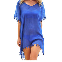 Load image into Gallery viewer, 2019 New Chiffon Tassels Beach Wear Women Swimsuit Cover Up Swimwear Bathing Suits Summer Mini Dress Loose Solid Pareo Cover Ups
