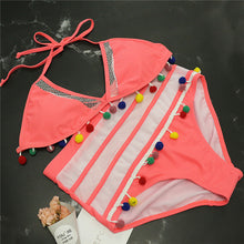 Load image into Gallery viewer, 2019 Sexy Halter Retro Mesh Hollow Out String Biquini Bathing Suit Female Swimsuit High Waist Plus Size Swimwear Women Bikini