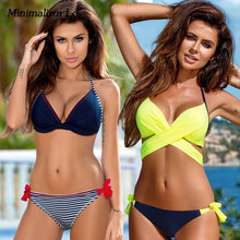 Load image into Gallery viewer, Minimalism Le Push Up Bikini 2019 Cross Patchwork Women Swimwear Swimsuit Halter Top Print Maillot Biquini Bathing Suits
