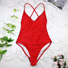 Load image into Gallery viewer, 2019 women Swimwear Sexy high cut one piece swimsuit Backless swim suit Black White Red  thong Bathing suit female Monokini 2741