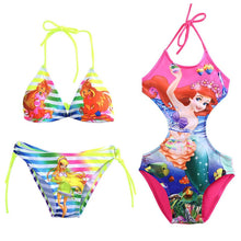 Load image into Gallery viewer, Beauty Mermaid Girls Halter One-Piece Suits Cartoon Print Tankini Swimsuit Children Summer  Swimwear Swimming Costume Bathing