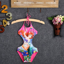 Load image into Gallery viewer, Beauty Mermaid Girls Halter One-Piece Suits Cartoon Print Tankini Swimsuit Children Summer  Swimwear Swimming Costume Bathing
