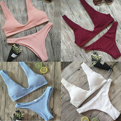 Hot 2019 New Sexy Women Bikini Set Swimwear Bandage Monokini Push Up Padded solid Swimsuit Bathing Beachwear