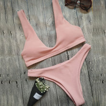 Load image into Gallery viewer, Hot 2019 New Sexy Women Bikini Set Swimwear Bandage Monokini Push Up Padded solid Swimsuit Bathing Beachwear