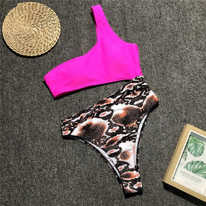 In-X Sexy Leopard one piece swimsuit One shoulder bikini 2019 High cut swimwear women monokini Padded bathing suit New bodysuit