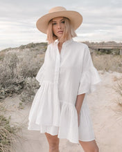 Load image into Gallery viewer, 2019 Women Swimsuit Cover Up Sleeve Kaftan Beach Tunic Dress Robe De Plage Solid White Cotton Pareo Beach High Collar Cover Up