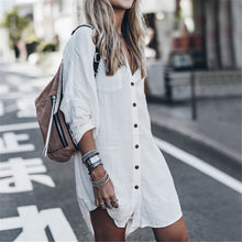 Load image into Gallery viewer, 2019 Women Swimsuit Cover Up Sleeve Kaftan Beach Tunic Dress Robe De Plage Solid White Cotton Pareo Beach High Collar Cover Up