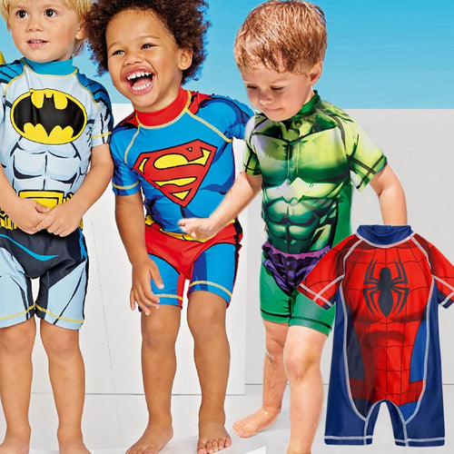 Kids Swimwear One Piece Boys Swimsuit Minions Batman Swimming Children Captain America Sport UPF50+ Beachwear Baby Bathing Suit