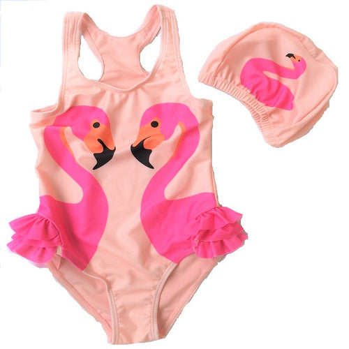 Girls Swimwear Cute Kids Swimsuit with Swimming Cap Swan Flamingo 2019 baby girl bathing suit One Pieces Swim Wear For Children