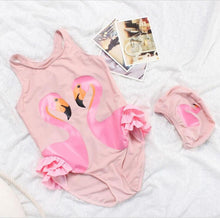 Load image into Gallery viewer, Girls Swimwear Cute Kids Swimsuit with Swimming Cap Swan Flamingo 2019 baby girl bathing suit One Pieces Swim Wear For Children