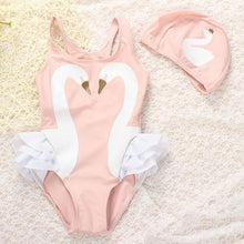 Load image into Gallery viewer, Girls Swimwear Cute Kids Swimsuit with Swimming Cap Swan Flamingo 2019 baby girl bathing suit One Pieces Swim Wear For Children