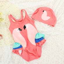 Load image into Gallery viewer, Girls Swimwear Cute Kids Swimsuit with Swimming Cap Swan Flamingo 2019 baby girl bathing suit One Pieces Swim Wear For Children