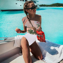 Load image into Gallery viewer, 2018 Print Floral One Piece Swimsuit Women Padded Swimwear Bandage Cut Out Mnokini Bathing Suit Plus Size Swimwear XXXL