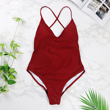 Load image into Gallery viewer, 2019 women Swimwear Sexy high cut one piece swimsuit Backless swim suit Black White Red  thong Bathing suit female Monokini 2741