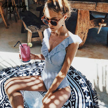 Load image into Gallery viewer, 2018 Print Floral One Piece Swimsuit Women Padded Swimwear Bandage Cut Out Mnokini Bathing Suit Plus Size Swimwear XXXL