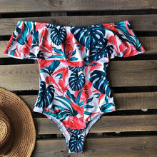 Load image into Gallery viewer, 2018 New Sexy Off The Shoulder Solid Swimwear Women One Piece Swimsuit Female Bathing Suit Ruffle Monokini Swim Wear XL