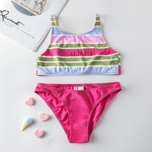 2019 Girl Swimsuit Two Pieces Children's Swimwear Swim Suits Children Split Hollow Falbala Bikini Sets Bathing Suit G1-CZ912