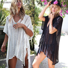 Load image into Gallery viewer, 2019 New Beach Cover Up Bikini Crochet Knitted Tassel Tie Beachwear Summer Swimsuit Cover Up Sexy See-through Beach Dress