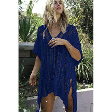 Load image into Gallery viewer, 2019 New Beach Cover Up Bikini Crochet Knitted Tassel Tie Beachwear Summer Swimsuit Cover Up Sexy See-through Beach Dress
