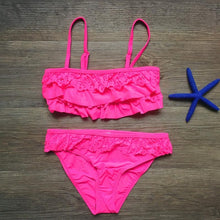 Load image into Gallery viewer, 7-16years children swimwear falbala girls swimwear baby kids biquini infantil swimsuit bikini girl 2019 New summer bathing suit