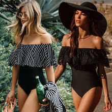 Load image into Gallery viewer, 2018 New Sexy Off The Shoulder Solid Swimwear Women One Piece Swimsuit Female Bathing Suit Ruffle Monokini Swim Wear XL