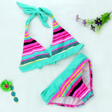 Load image into Gallery viewer, 2019 New Summer girls Close-fitting elastic stripe swimsuit  girls split Two-pieces Swimwear, children stripe bikini wholesale