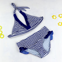 Load image into Gallery viewer, 2019 New Summer girls Close-fitting elastic stripe swimsuit  girls split Two-pieces Swimwear, children stripe bikini wholesale