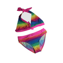Load image into Gallery viewer, 2019 New Summer girls Close-fitting elastic stripe swimsuit  girls split Two-pieces Swimwear, children stripe bikini wholesale
