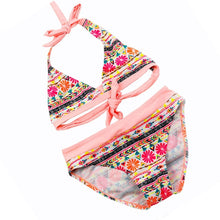 Load image into Gallery viewer, 2019 New Summer girls Close-fitting elastic stripe swimsuit  girls split Two-pieces Swimwear, children stripe bikini wholesale